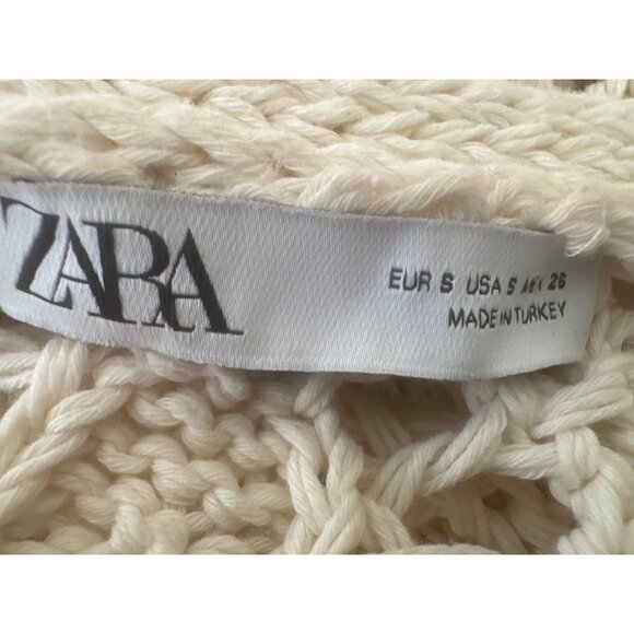 ZARA Small Cream Open Knit Cardigan Sweater Button Front Lightweight Layer - Picture 4 of 13